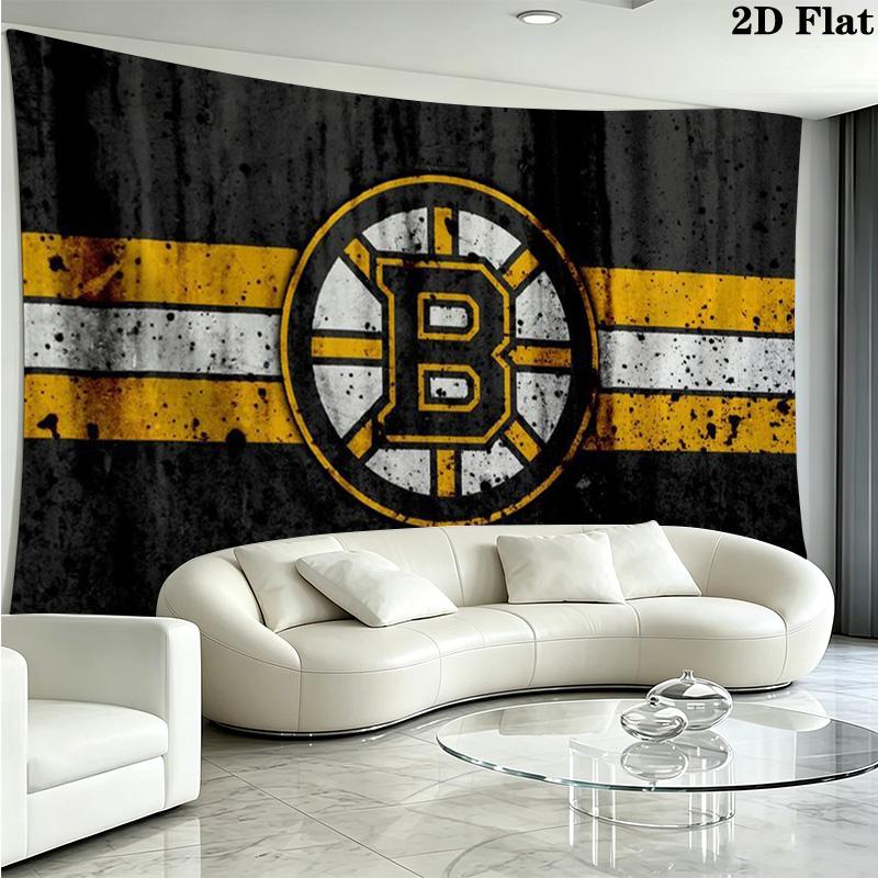 Boston Bruins Logo Wall Tapestry Aesthetic Wall Hanging Printed Fabric Blanket Decorative Tapestries for Bedroom Living Room Home Decor