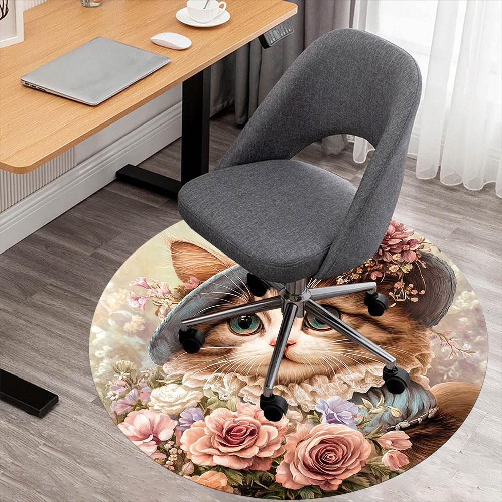 

1PC cat flowers Office Round Area Rug, Under Office Chairs Bedroom Living Room Home Decor, Carpet for Office -1110070 80cm by 80cm