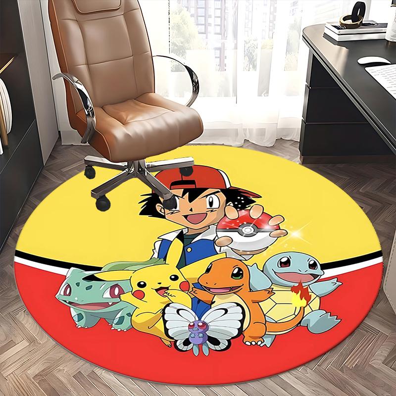 Pokemon Characters,Pikachu Chair mat Round Rug Office carpet, Machine Washable, Non slip, Suitable for Living Rooms, Bedrooms