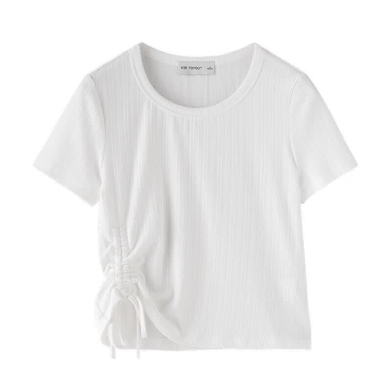 Chuyu Women's Striped Texture Slim-Fit Short-Sleeve T-Shirt