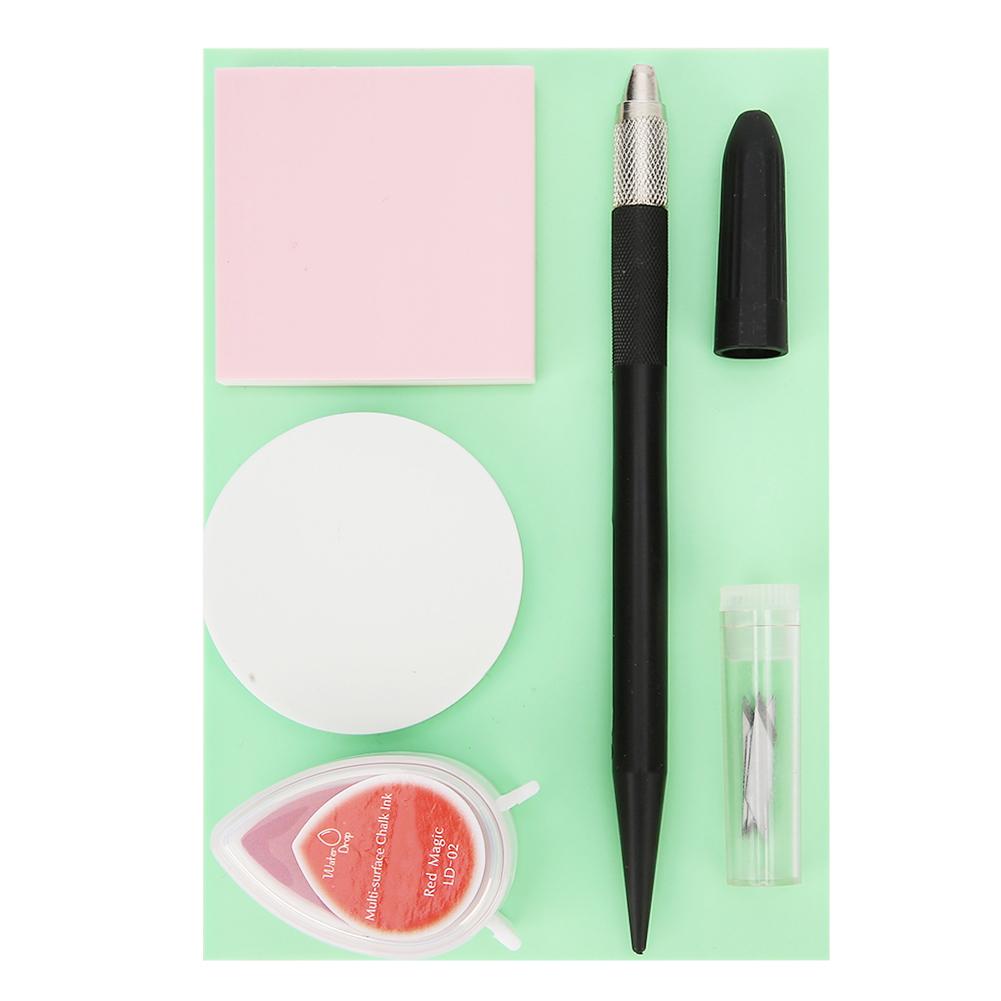 

DIY Rubber Stamp Beginner Kit Water Drop Shape Ink Pad Carving Knife Spare BladesBlack