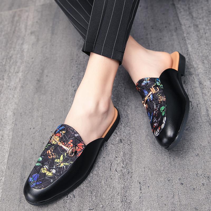 Fashion Half Slippers Autumn New Men's Shoes Fashion Trend Half Slippers Leather Shoes Without Heels Casual Slippers Lazy Shoes