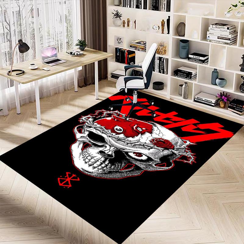 1pc Skull Rose Carpet Anti Slip Polyester Floor Mat for office.Bedroom