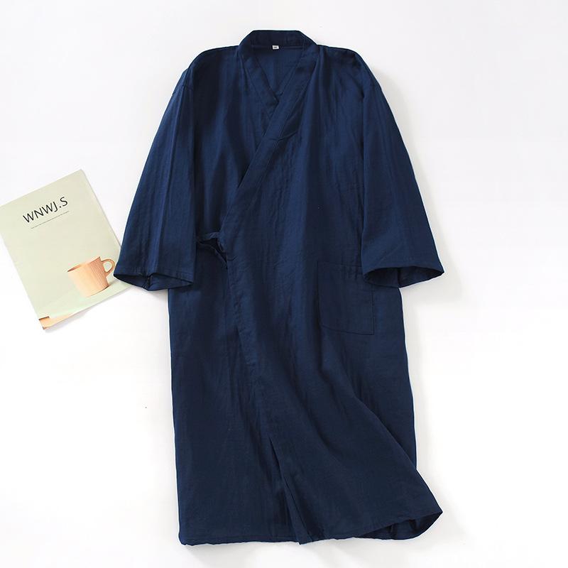 Halat de baie din bumbac cu textură de tifon, stil japonez, pentru bărbați, mărime mare, Rochie de noapte Kimono, Sezon primăvară-vară, Pijamale subțiri, Yukata cu șireturi, Transpirație