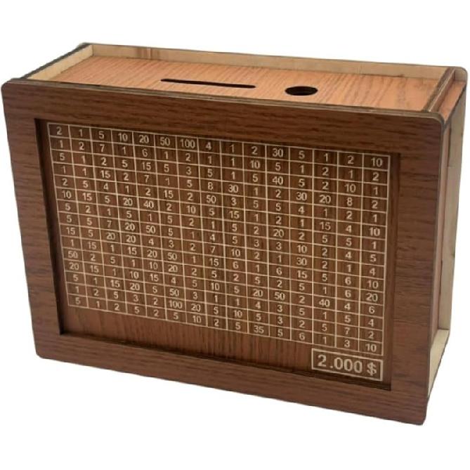 Wooden Money Box with Savings Target and Numbers, Reusable Money Saving Box for Cash, Savings Challenges Box w/Counter Crafts, Portable Storage Case