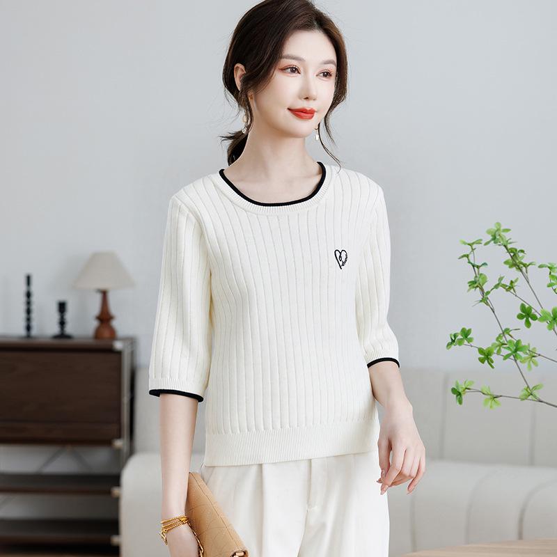 2026 Chic Mid-Age Women s Spring/Summer Short-Sleeve Plain T-Shirt - Stylish Top for Young Moms Extra Large белый