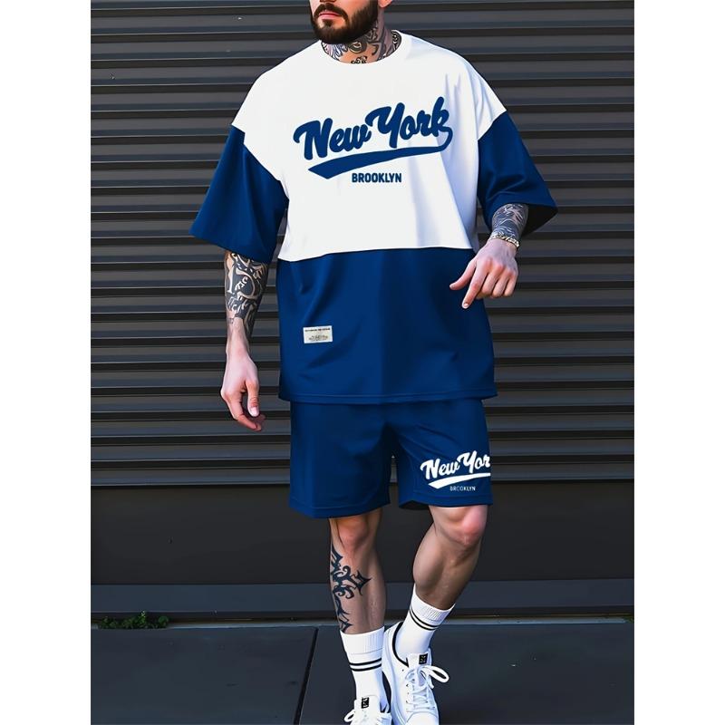 New Summer Men's Outdoor Sports Short Sleeve Breathable Suit Letter Pattern Design Leisure Fashion Street Style Two Piece Set