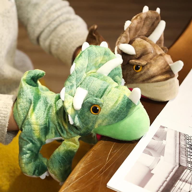 25cm Dinosaur Plush Puppet Triceratops Cartoon Animal Plushie Small Three Colors Prop Tell Story Interactive Gift
