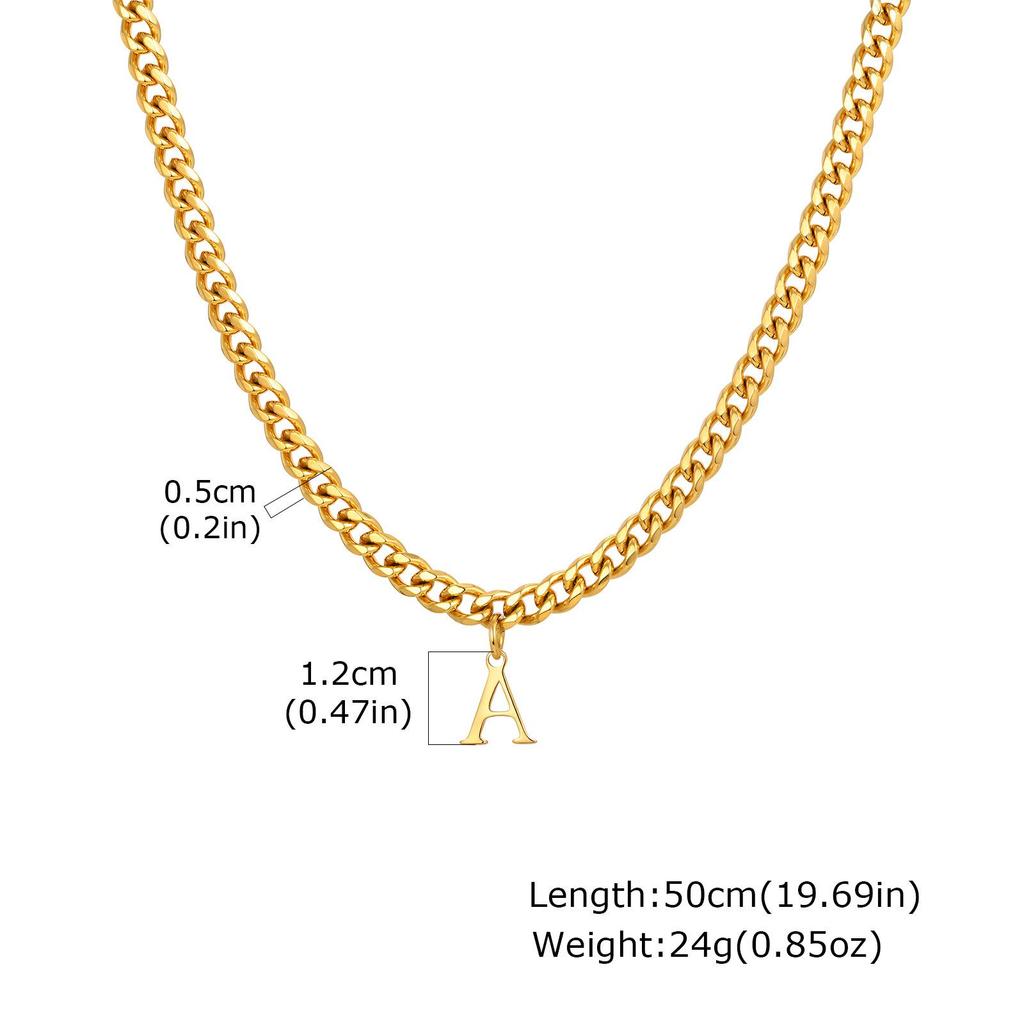 Gold Men's Stainless Steel Hexagonal Alphabet Necklace - Quanxi Water Jewelry NC-1855