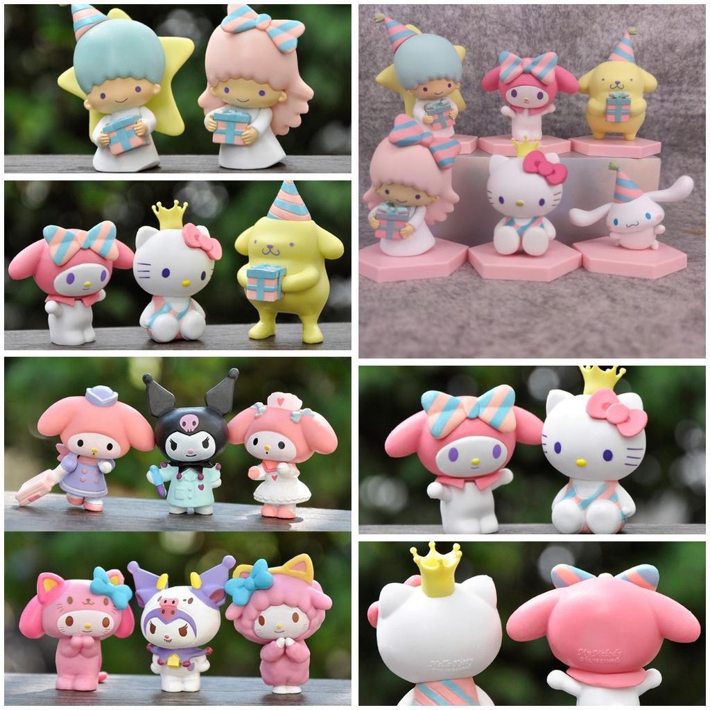 6pcs Sanrio Hellokitty Kuromi Littletwinstars Figures For Cake Decorations