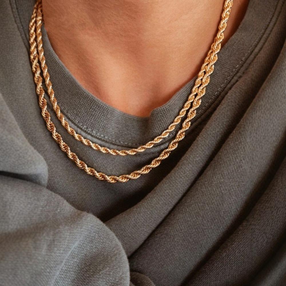 Gold Plated Chain Necklace Stainless Steel Chunky Chain Hip Hop Twisted Rope Chain  For Women Men