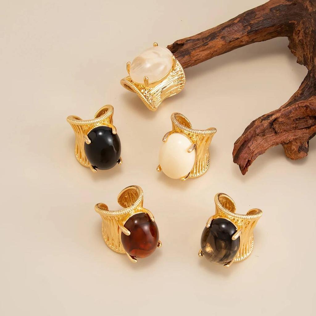 SHIXIN 5 Colors Luxury Elliptical Acrylic Chunky Open Rings for Women Vintage Geometric Golden Adjustable Wide Knuckle Ring Gift
