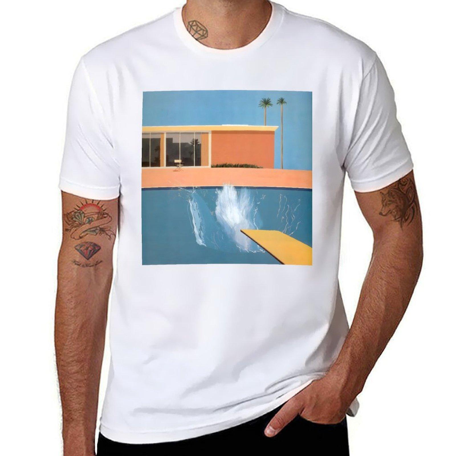 GUOYAN TOP David Hockney A Bigger Splash T-shirt heren t-shirt katoen hoge kwaliteit grappige t-shirts zwarte humor heren t-shirt katoen 100% T-shirt M