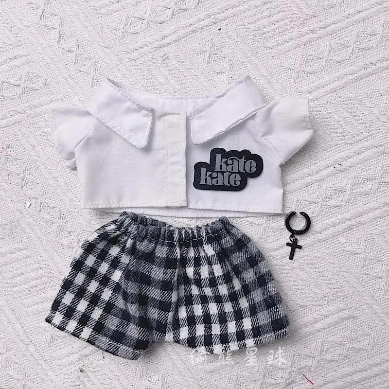 Auf Lager Weißes Hemd Schal Schwarzer Hut 20cm Plüschpuppe Kleidung Mode Junge Hübsche Kleidung Kostüm Outfit Zubehör