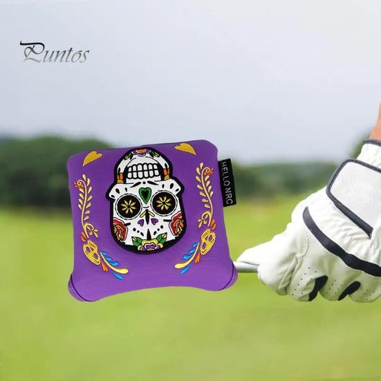Mallet Putter Cover Magnetic Mallet Golf Club Cover Unique Skull Printed Golf Putter Headcover Blade Putter Protection Golf Accessory