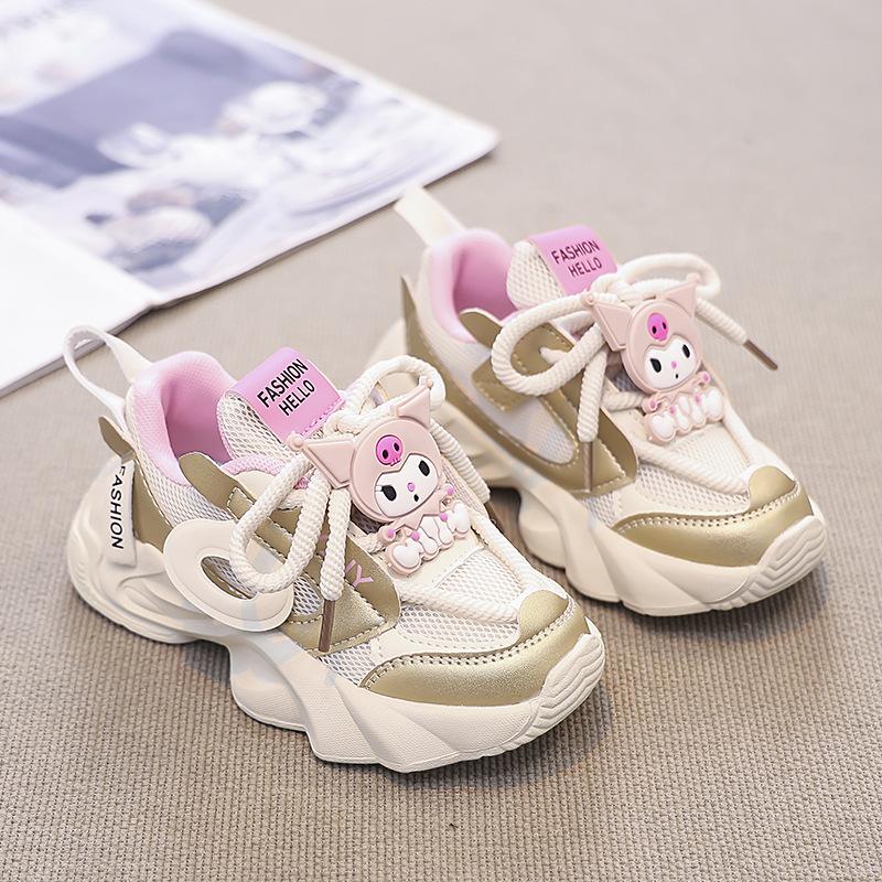 

Spring Autumn Girls Breathable Mesh Sneakers Cute Cartoon Walking Shoes for Big Kids size 27 золотой