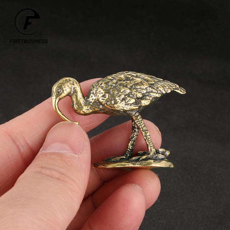 Retro Brass Long-billed Crane Statue Desktop Small Ornaments Bird Animal Miniature Figurines Home Decorations Crafts Collections