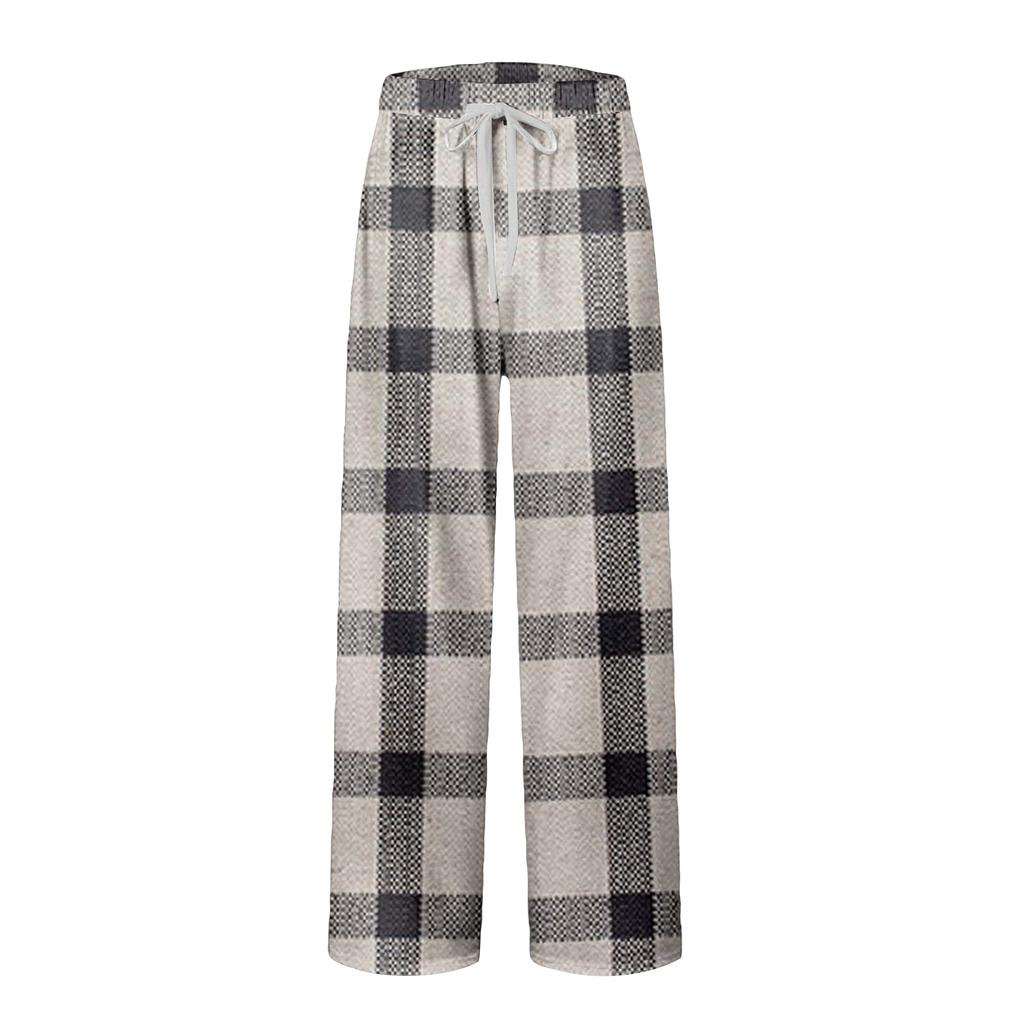 Men's Striped Plaid Print Pocket Casual Pants Home Pajama Pants