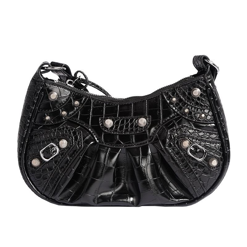 2024 Women's Motorcycle Style Rivet Tassel Shoulder Bag – Summer Pleated Underarm and Messenger Bag