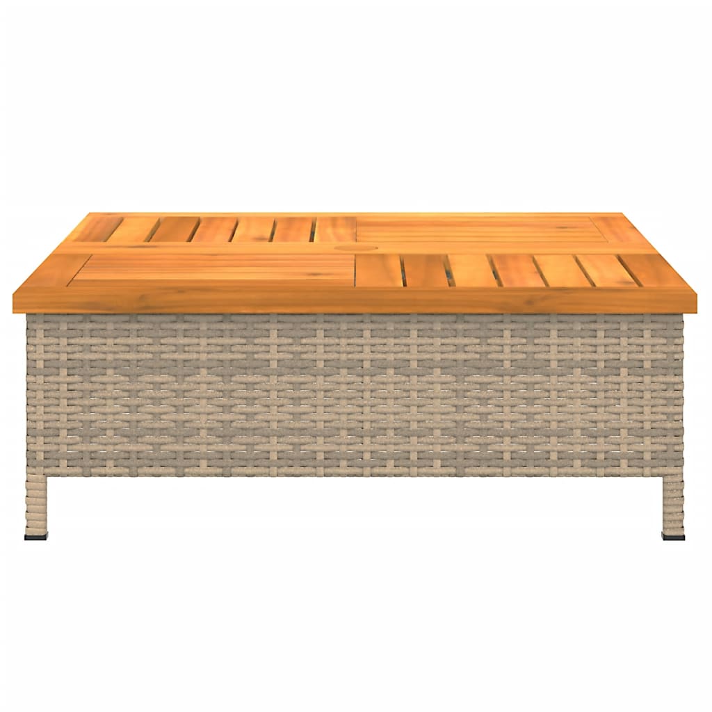 Garden Table Beige 70x70x25 Cm Rattan and Acacia Wood