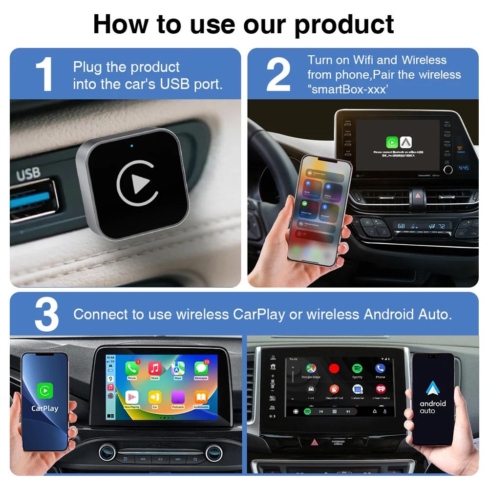 2 IN 1 Wireless Carplay Android Auto Adapter Wired to Wireless carplay Adapter for iPhone Wireless Control Plug & Play Carplay