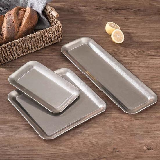 Nerezový servírovací tác Retro obdélníková miska na svačiny dezert Rustikální BBQ talíř na studené pokrmy Domov Kempování