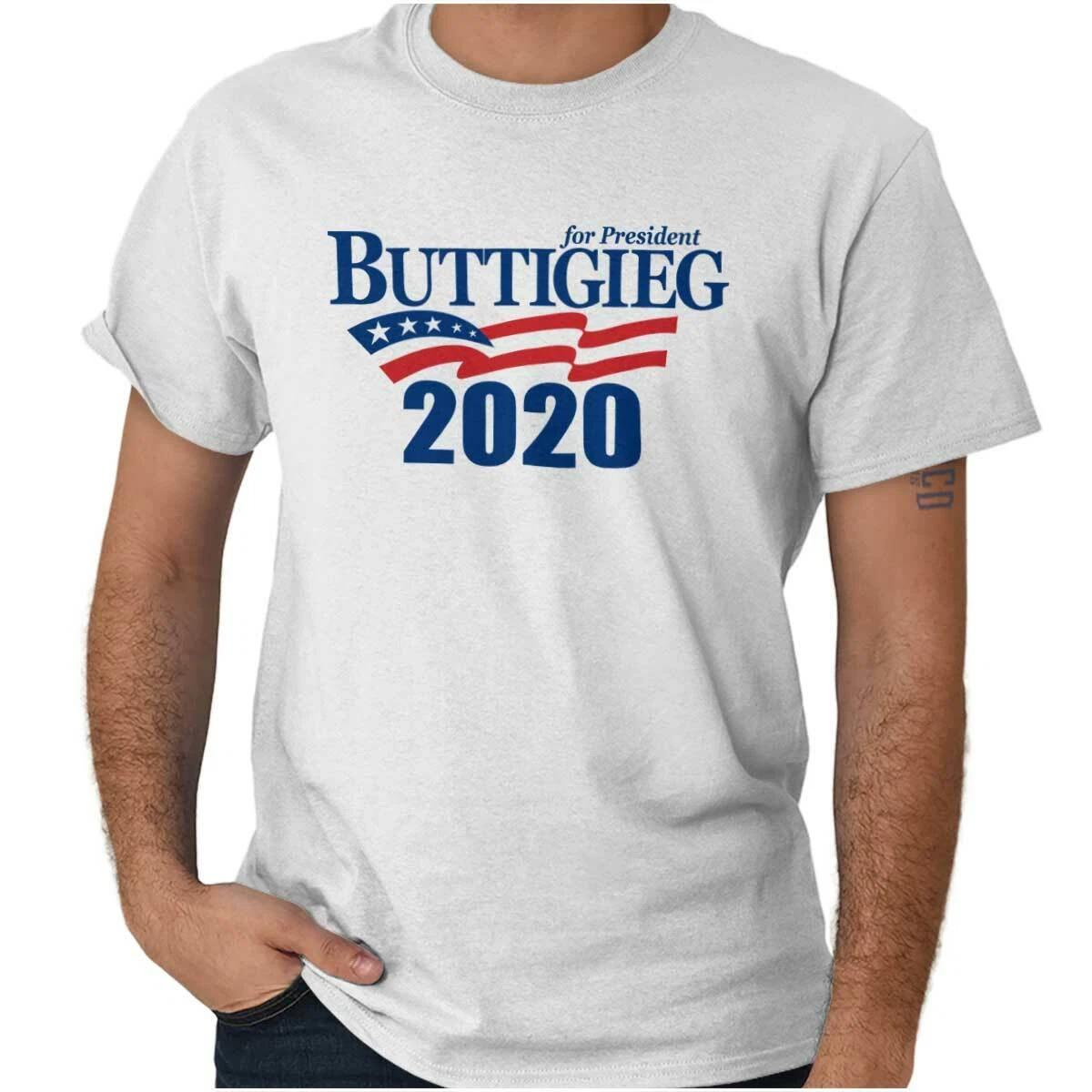 

American Flag President Campaign Buttigieg Womens or Mens Crewneck 100% Cotton T-shirt Mens Tees Top Tee M