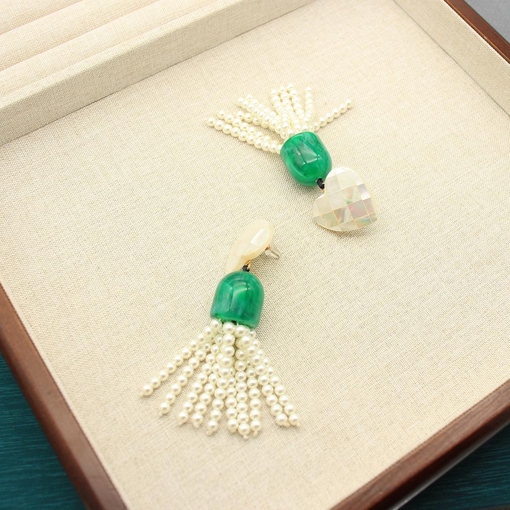 MONIES Jelly Glass Tassel Earrings: Luxurious Fragrant Style with Shell Details for Women