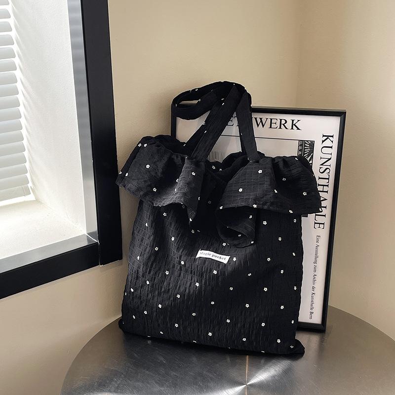 

Новая свежая и милая шифоновая сумка через плечо с милым рюшем по краю, женская сумка, модная сумка для класса/поездок большой вместимости чёрный