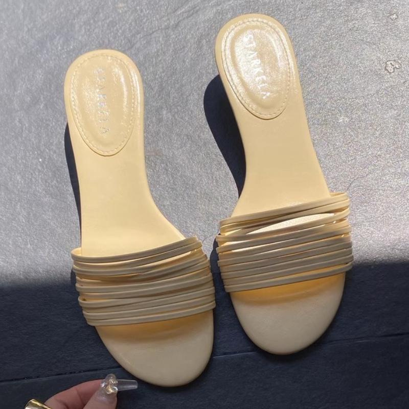 Fashion Comfort Round Toe Kitten Heel Brand Slippers Women Sexy Open Toe Shallow Narrow Band Design Slide Sandals Elegant Party Dresses