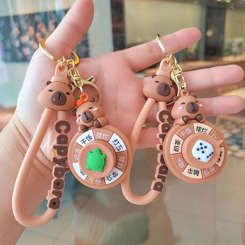 Rotation Capybara Stylish Keychain Panda Apple Heart Keyring Silicone