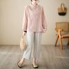 WoMan's Spring and Summer Cotton  Linen Tops Loose Retro Bottoming Shirt  Embroidered Flower Stand-up Collar Half-open Long-sleeved Shirt