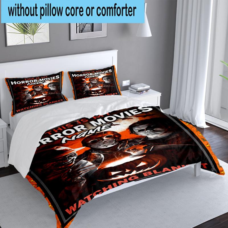 Custom Name 3PCS Horror Movie Night  Bedding Set Including 1pc Duvet Cover And 2pcs Pillowcases for Bedroom, Dormitory Gift Home Decor