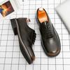 Retro Black Thick Bottom Large Head Men's Shoes Wedding Business Casual Lace Up Loafers Round Toe Leather Shoes for Men