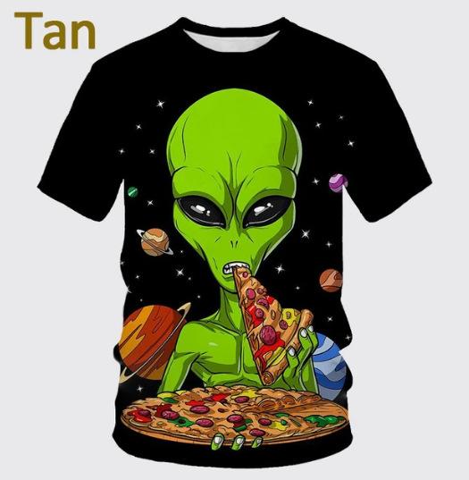 Summer 3D Printing Alien Pattern T-shirt Fashion Round Neck Short Sleeve Universe Neutral Casual T-shirt Source