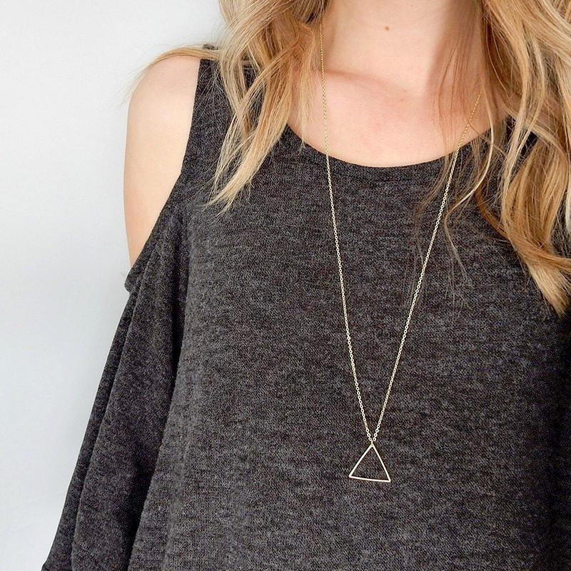 Fashion Personality Geometric Long Sweater Chain Women, Vintage Hollow Triangle Pendant Necklace