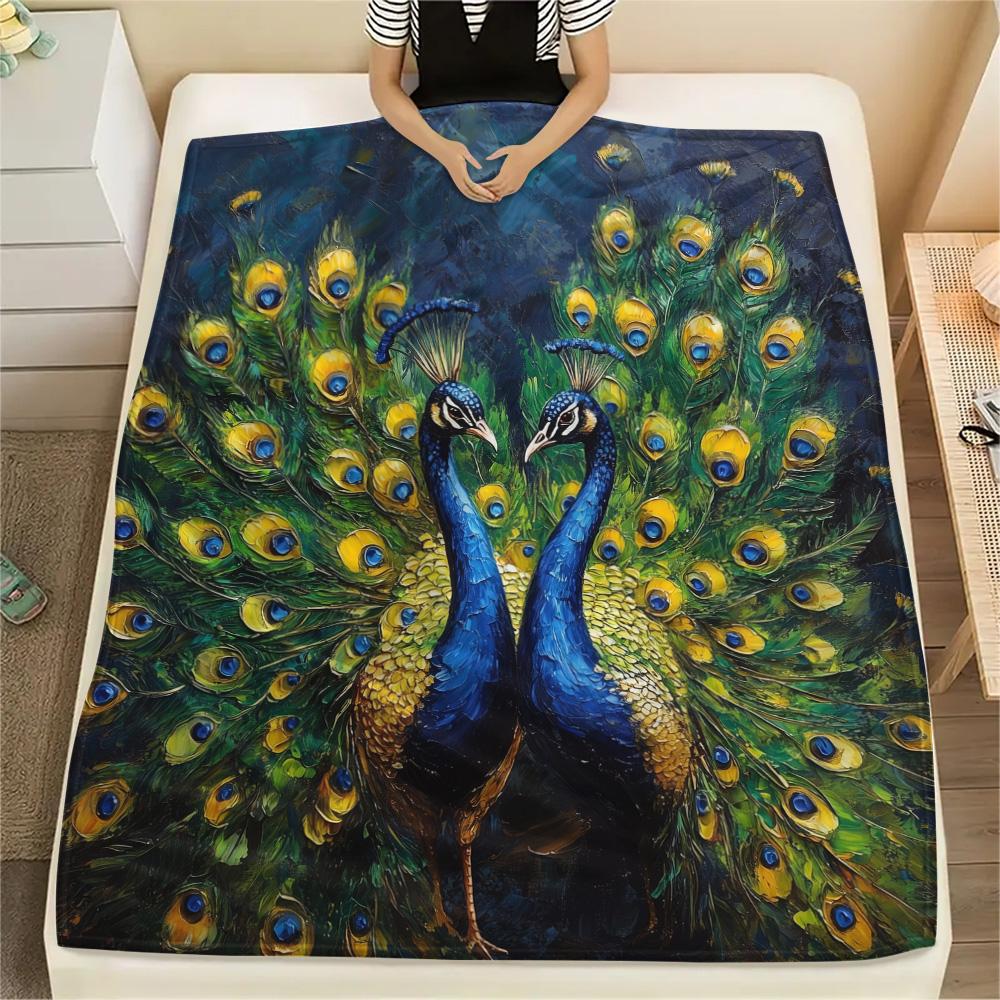 Peacock Spreading Its Tail  Print Flannel Blanket, High quality Comfortable for All Seasons, Home Decor, Warmth and Comfort