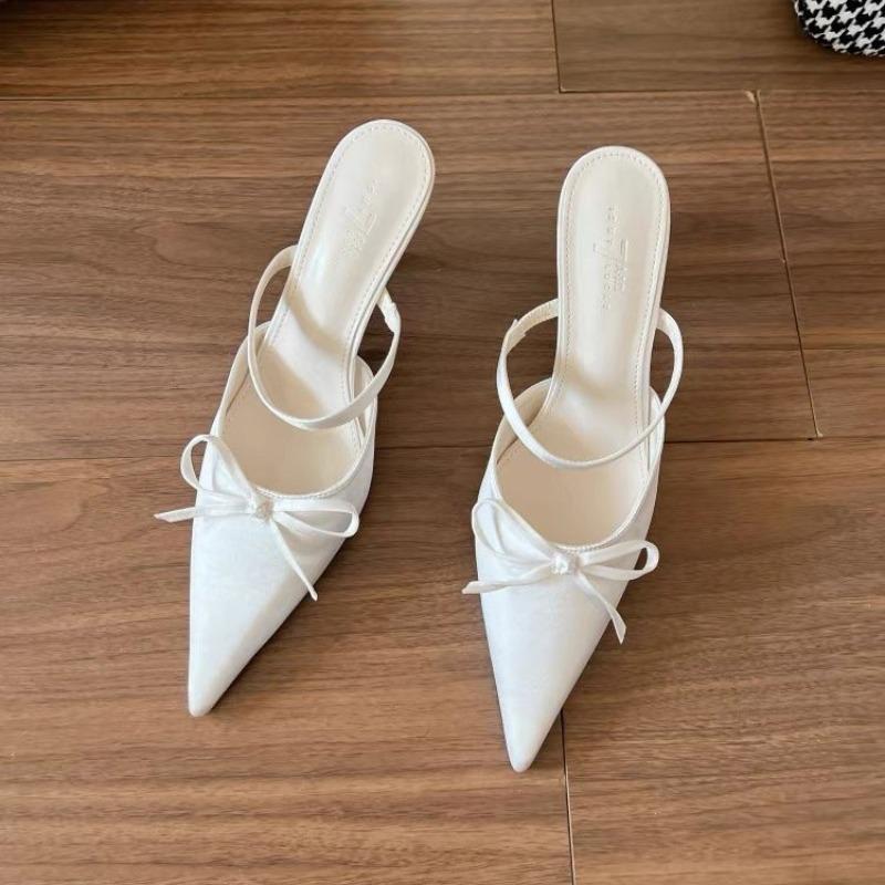 Fashion Women's Fashion Baotou Sandals Summer New Pointed Head Shallow Mouth Butterfly Knot Anti-slip Wear-resistant Fine Heel Slippers