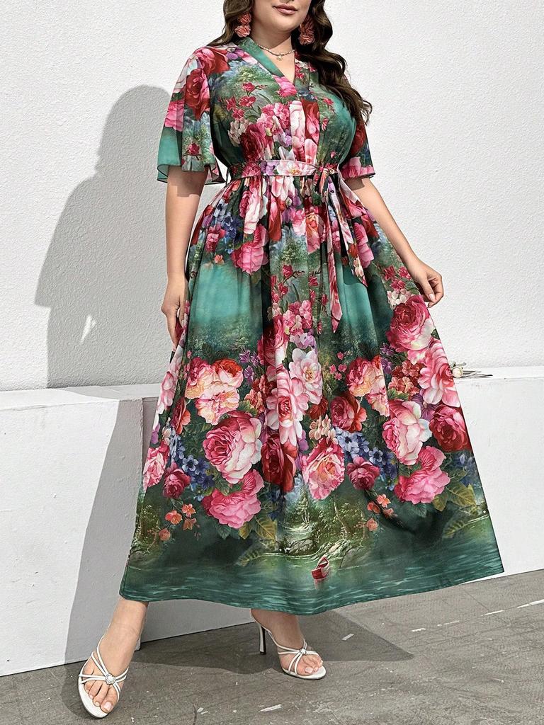 Plus Size Women's Printed Commuter Fashion Dress for Spring & Autumn