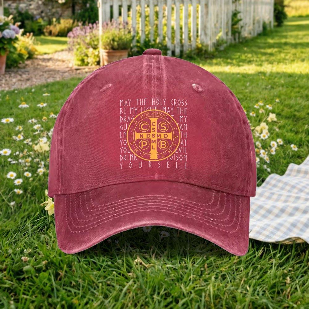 Pc Vintage Washed Baseball Cap with St BenedictS Design Unisex Outdoor Sports Duckbill Hat Unisex Trendy Hat Suitable F