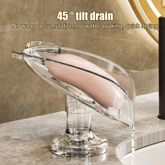 Soap Box Cartoon Bear Shape Anti-slip Soap Tray 45-degree Inclined Design Large Capacity Anti-Slip Suction Cup Soap Dish