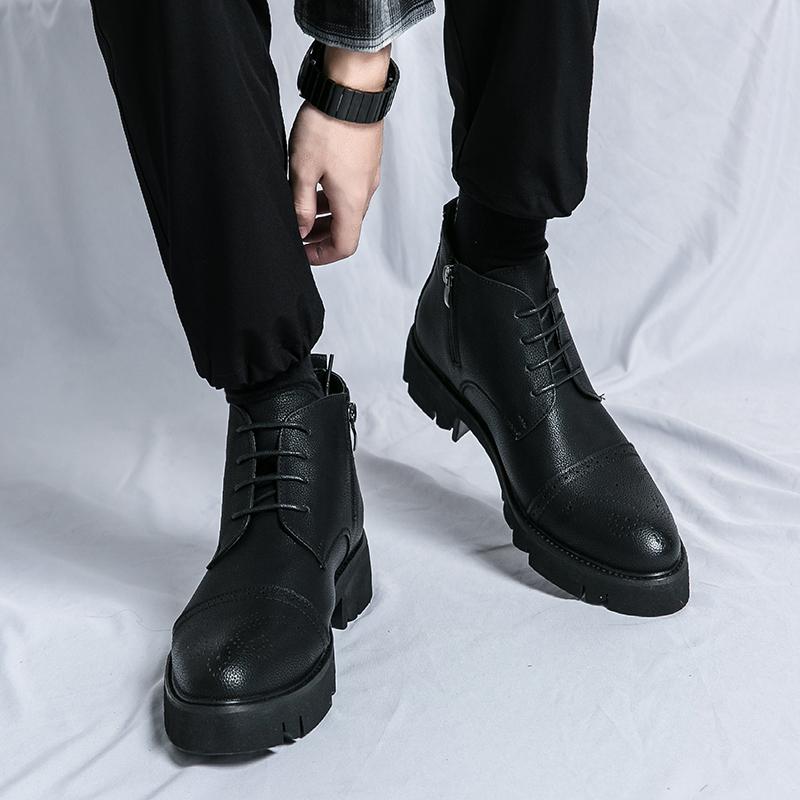 New Men's Shoes Brand Mens Casual Chelsea Boots Mens Lace-Up Solid Color Outdoor Boots Male Comfortable Motorcycle Ankle Boots