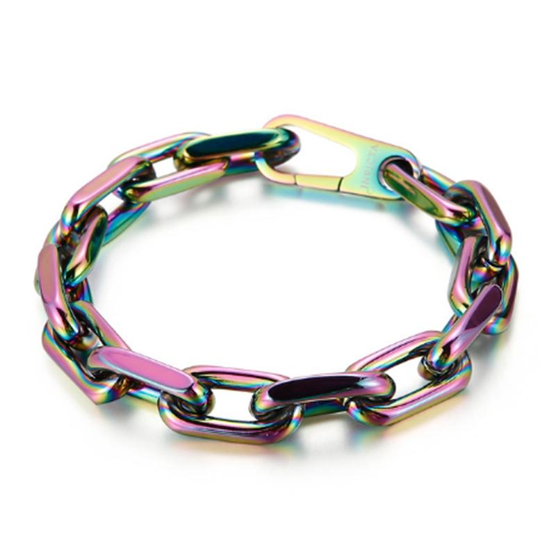 Metal Shiny Bracelet Chunky Chain Stainless Steel Bracelets for Men Lock Charm Thick Rectangular Link Bracelet Hand Jewelry