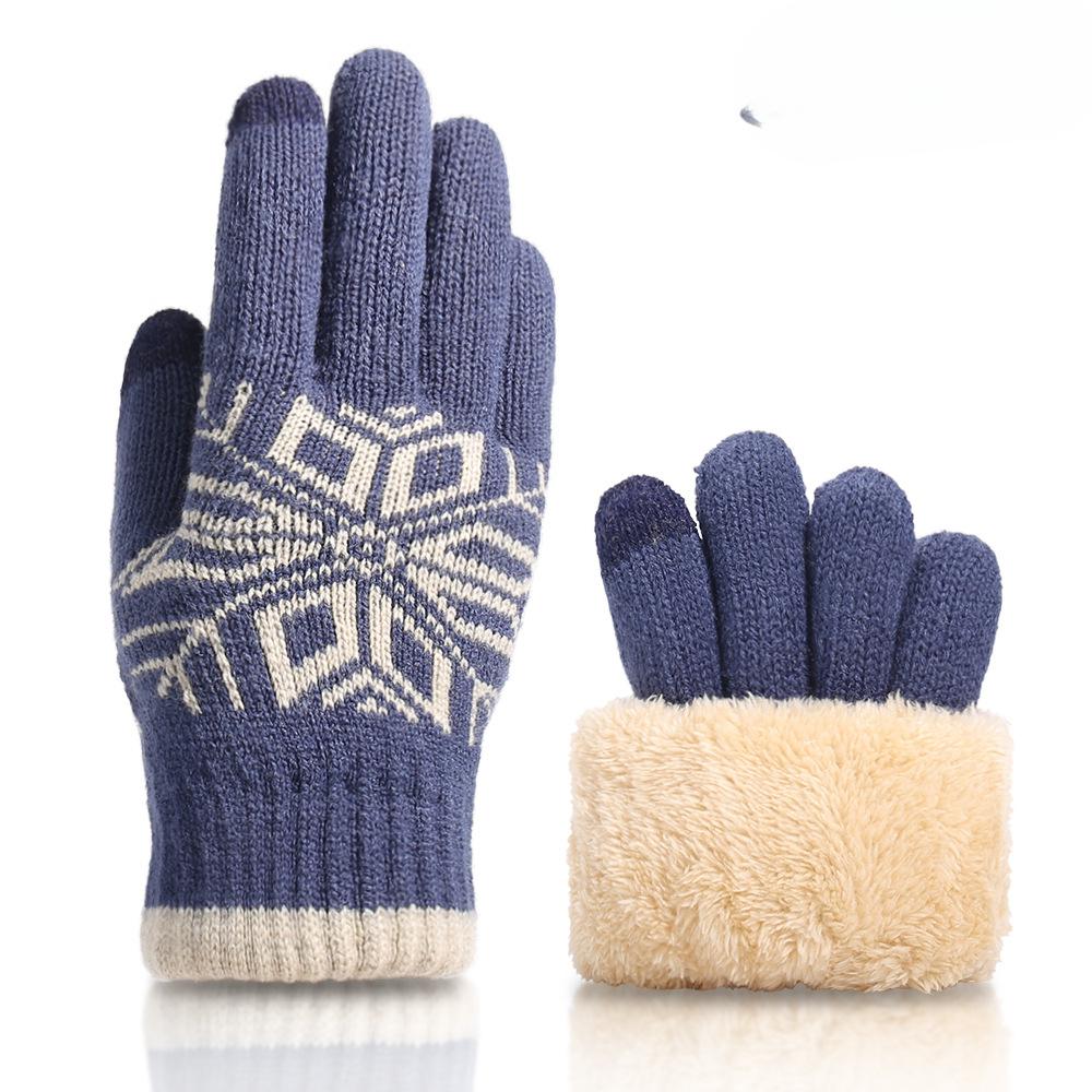 Christmas Double Layer Touch Screen Gloves Plus Velvet Thickened Knitted Gloves Outdoor Winter Cold Warm Gloves Touch Control