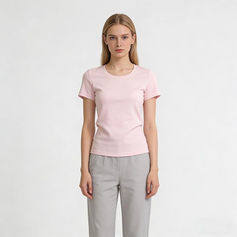 Summer New Shoulder Slim and Thin Collar Short-sleeved Shirt Women's Casual Versatile White Round Neck American Top Clothing