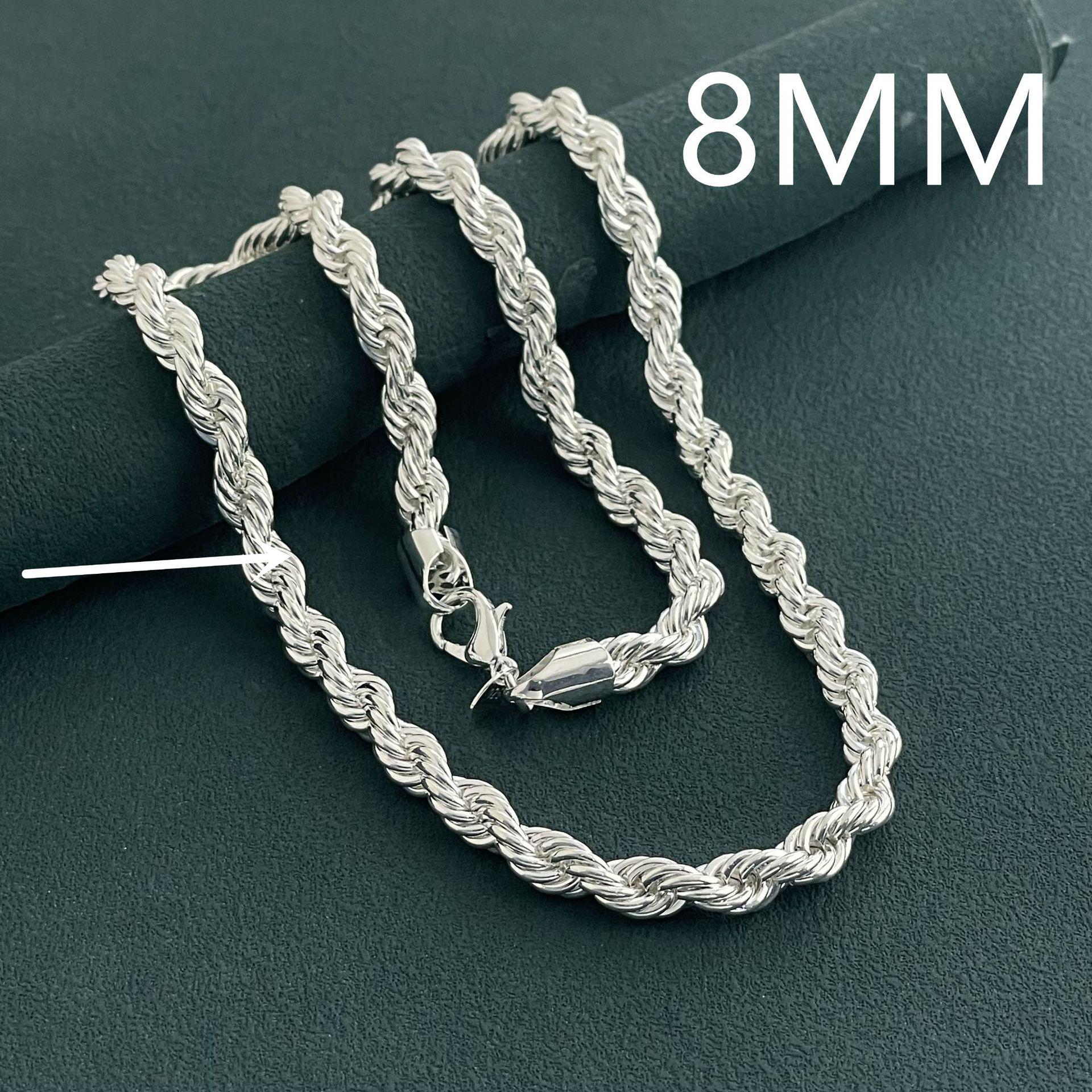 

Korean Hot-Selling 8MM Twisted Rope Herringbone Necklace, Copper Plated Silver, 18-24 Inch 22 inch 8MM (55CM)