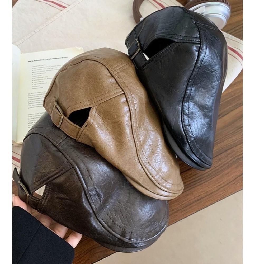PU Leather Peaked Cap Vintage Newspaper Hat New Sun Hat  Outdoor Sports