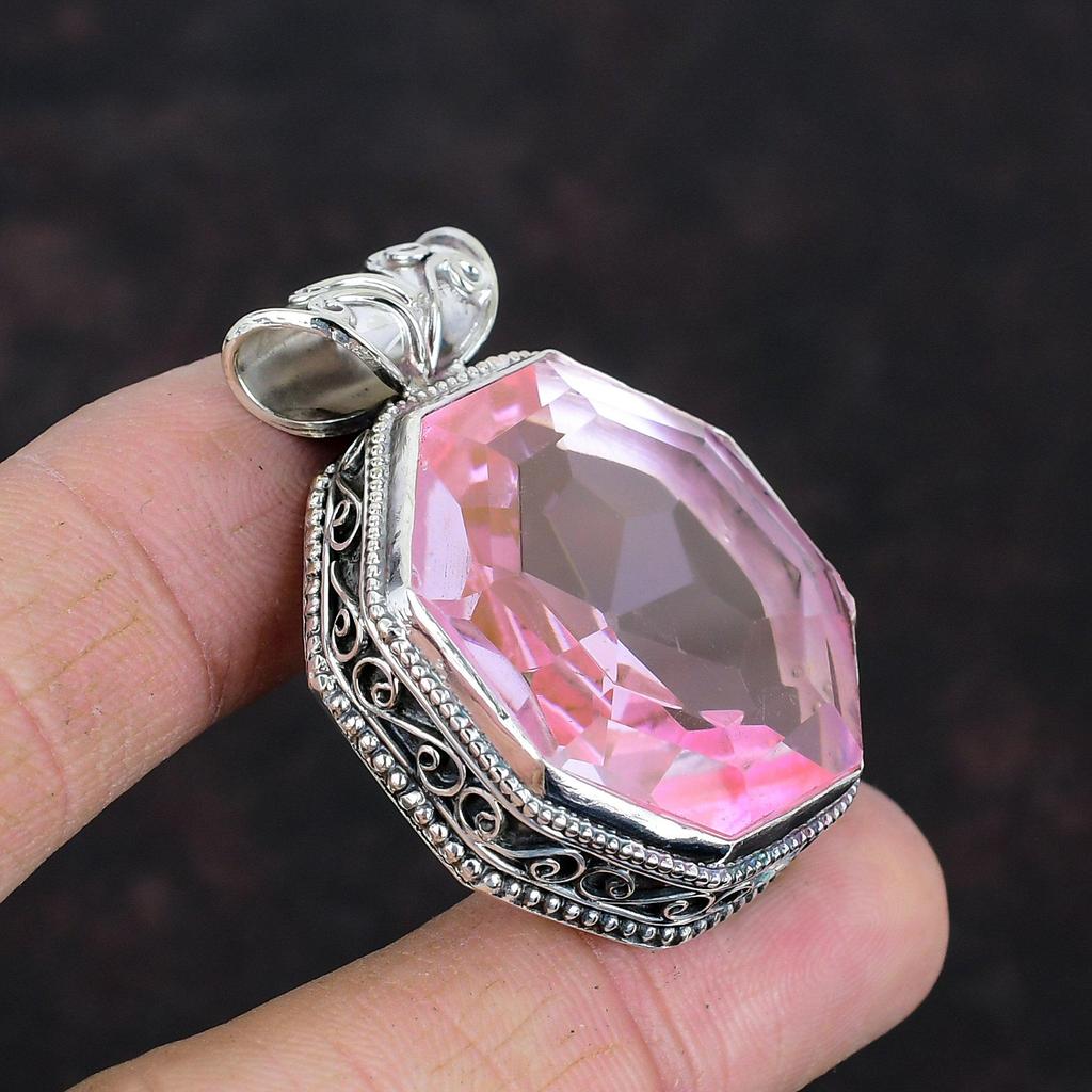 Faceted Pink Kunzite Pendant Vintage Pendant Gemstone Pendant 925 Sterling Silver Pendant Pink Kunzite Jewelry Handmade Pendant Gift For Mom