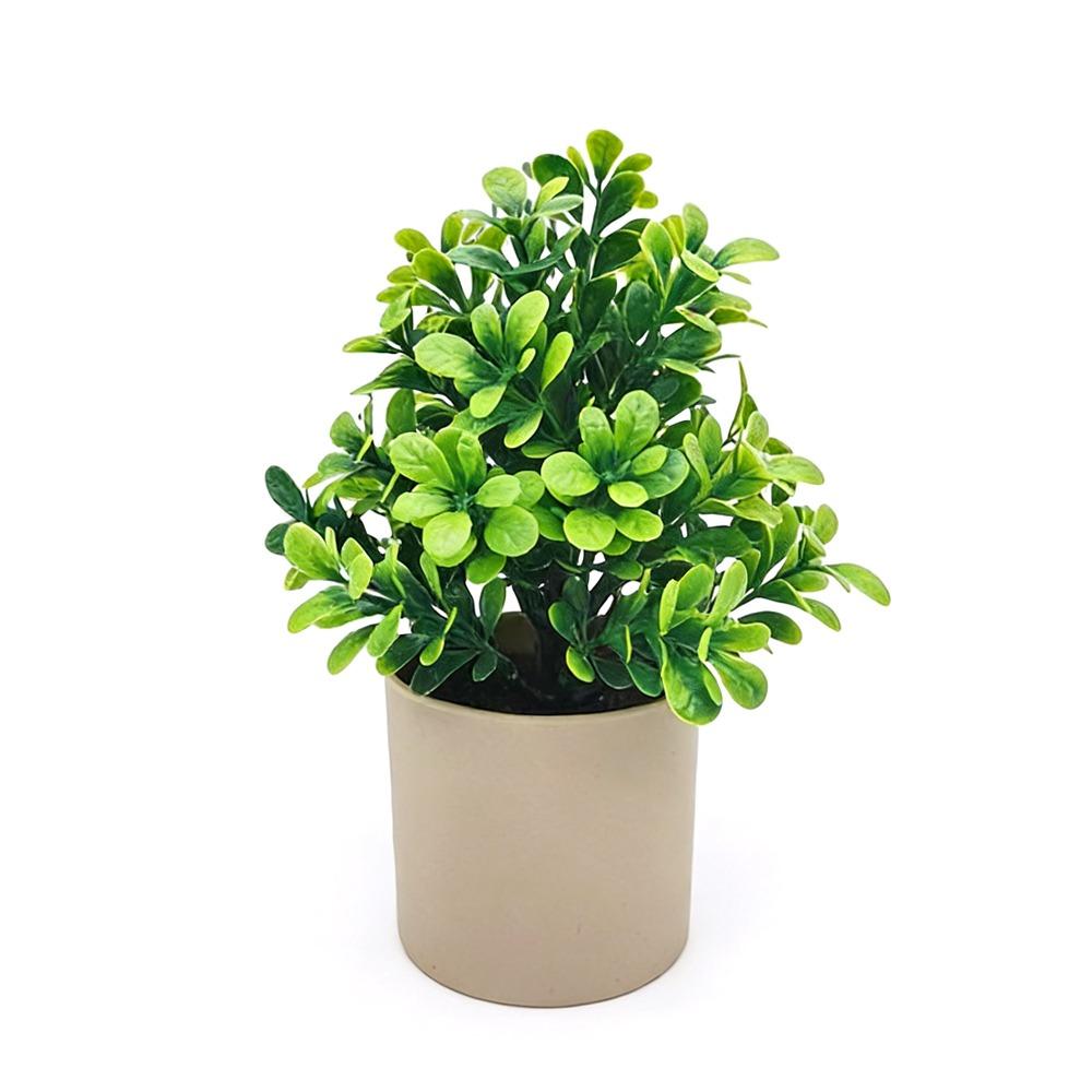 Creative Green Leaves Artificial Grass Bonsai Photo Props with Flowerpot Potted Plant Ornament Faux Flowerpotted Gift