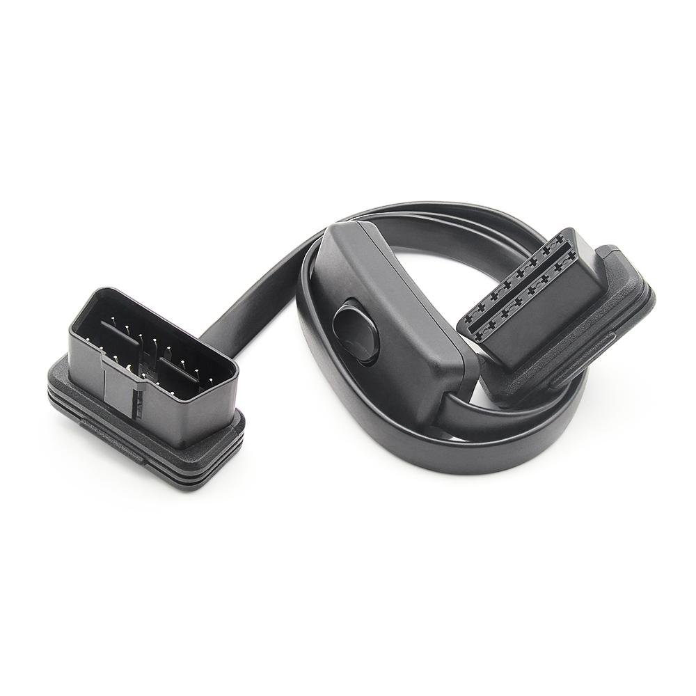 60CM 16Pin OBD2 Extension Cable Adapter Cable Flat+Thin As Noodle OBDII Male To Female Socket Connector with ON/OFF Switch